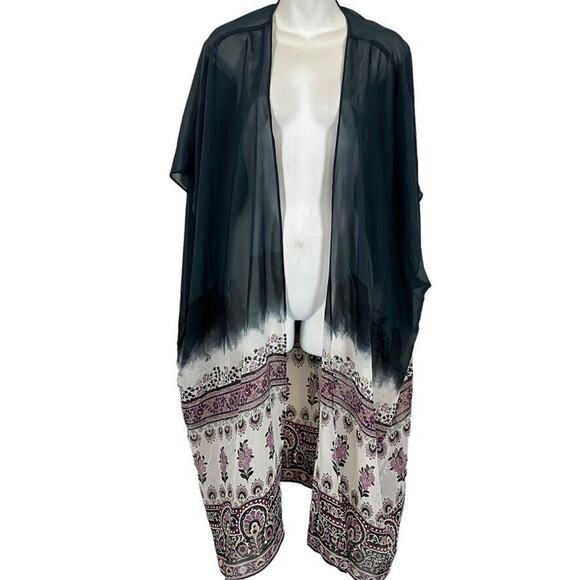Lane Bryant Womens Sheer Kimono Poncho Sheer Boho Open Longline Jacket Top O/S - Picture 1 of 16